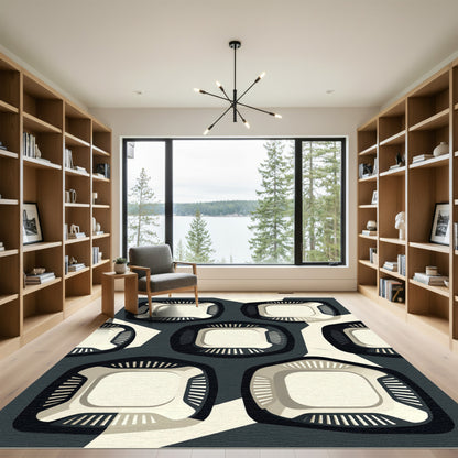 Modern Monochrome Abstract Geometric Square Art Rug