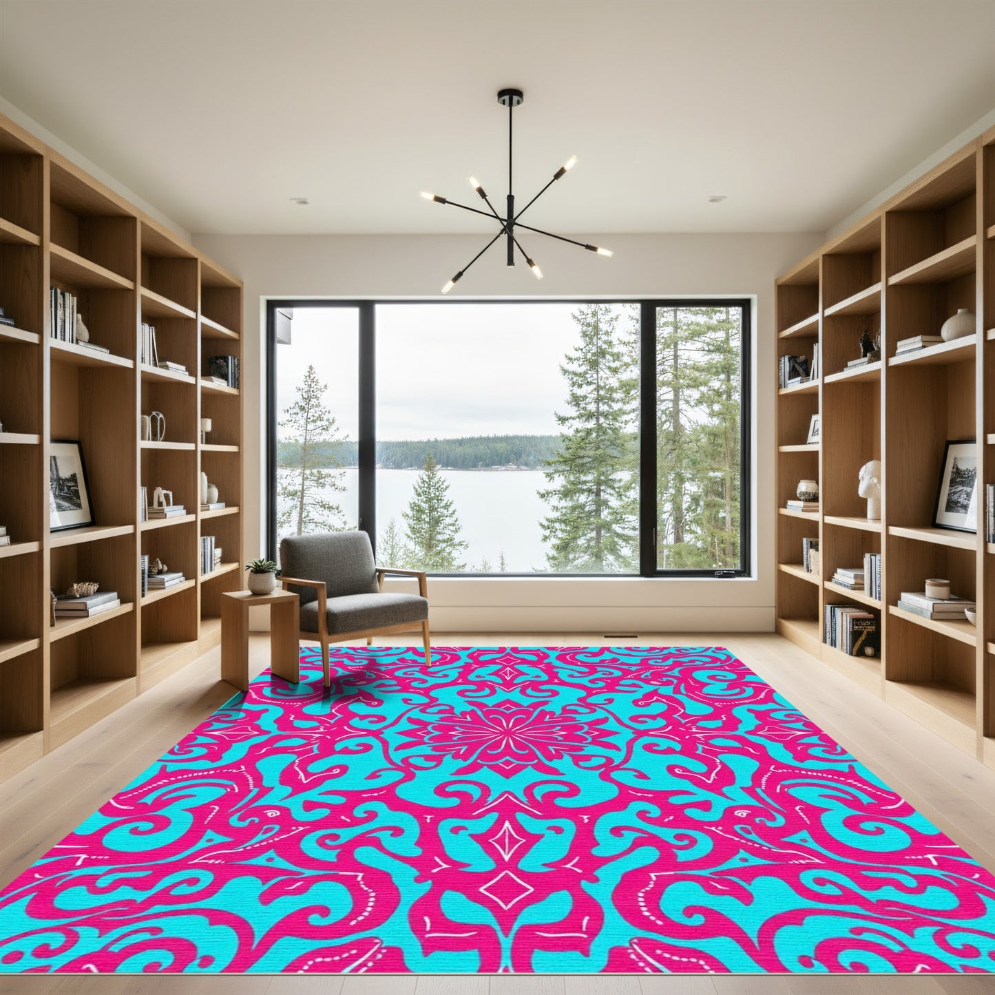 Fuchsia Turquoise Floral Symmetry Rug