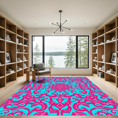 Fuchsia Turquoise Floral Symmetry Rug