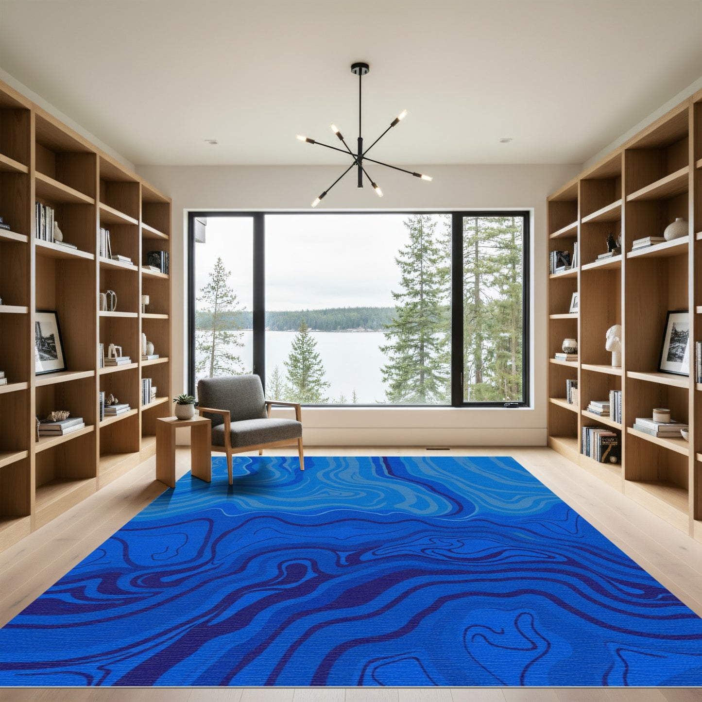 Abstract Blue Swirl Marbled Rug