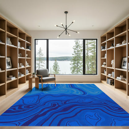 Abstract Blue Swirl Marbled Rug
