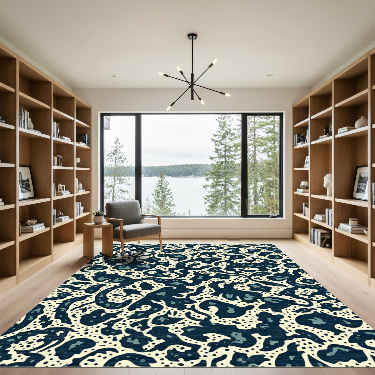 Navy Beige Organic Abstract Collage Rug
