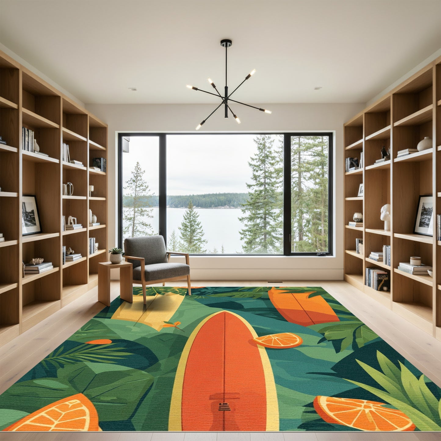 Tropical Surfboard Orange Citrus Greenery Rug
