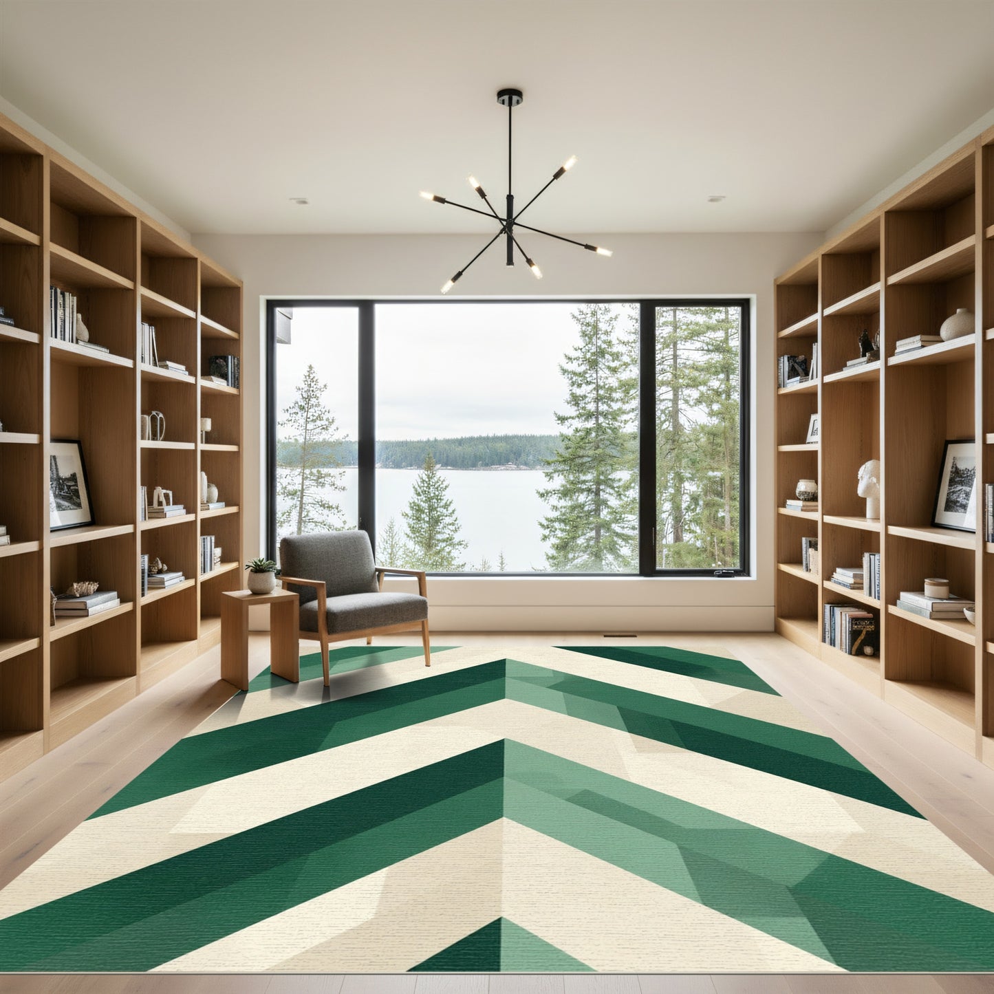 Emerald Green Herringbone Geometric Rug