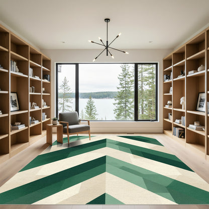 Emerald Green Herringbone Geometric Rug