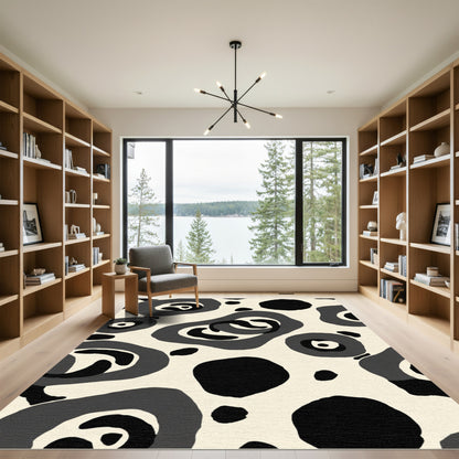 Abstract Monochrome Swirl Dot Rug