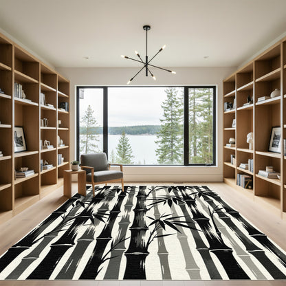 Black Bamboo Forest Textured Vertical Rug