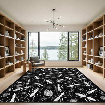 Monochromatic Insect Floral Scatter Rug