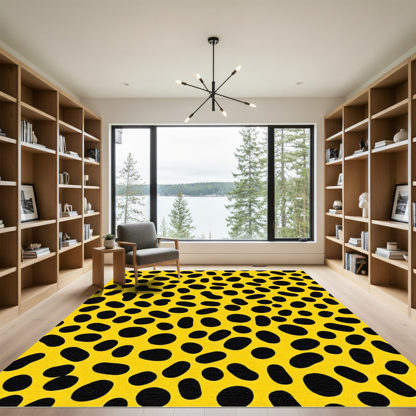 Yellow Black Spotted Oval Arrangement Rug