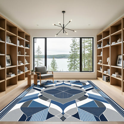 Modern Geometric Blue Gray Abstract Rug