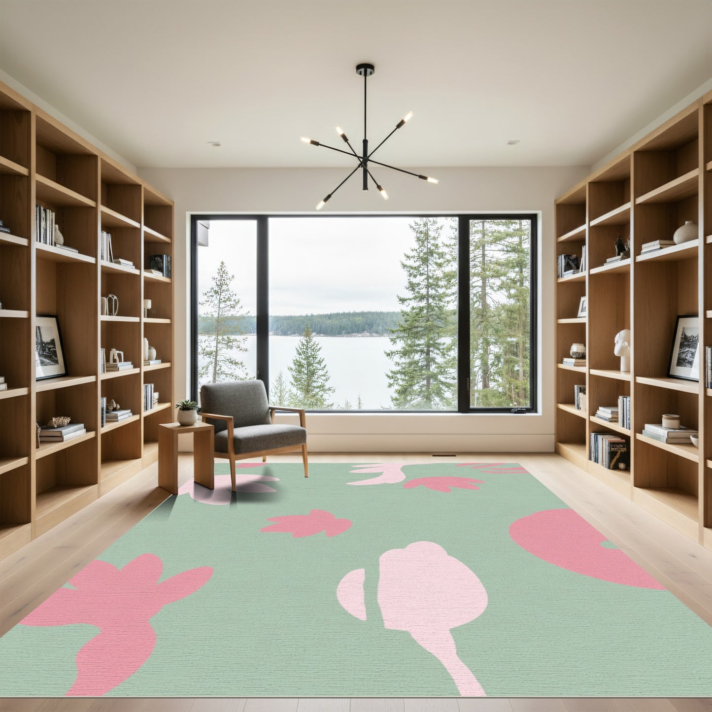 Pale Pink Blobs On Sage Background Rug