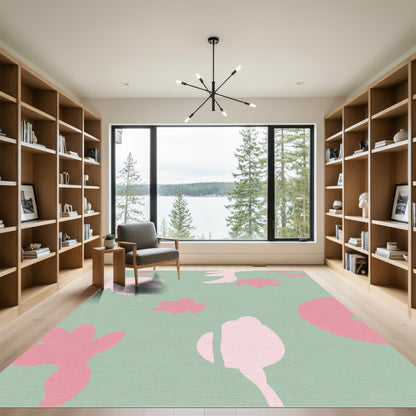 Pale Pink Blobs On Sage Background Rug