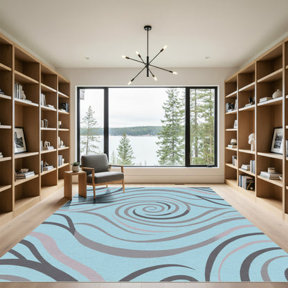 Blue Gray Swirl Wave Abstract Rug