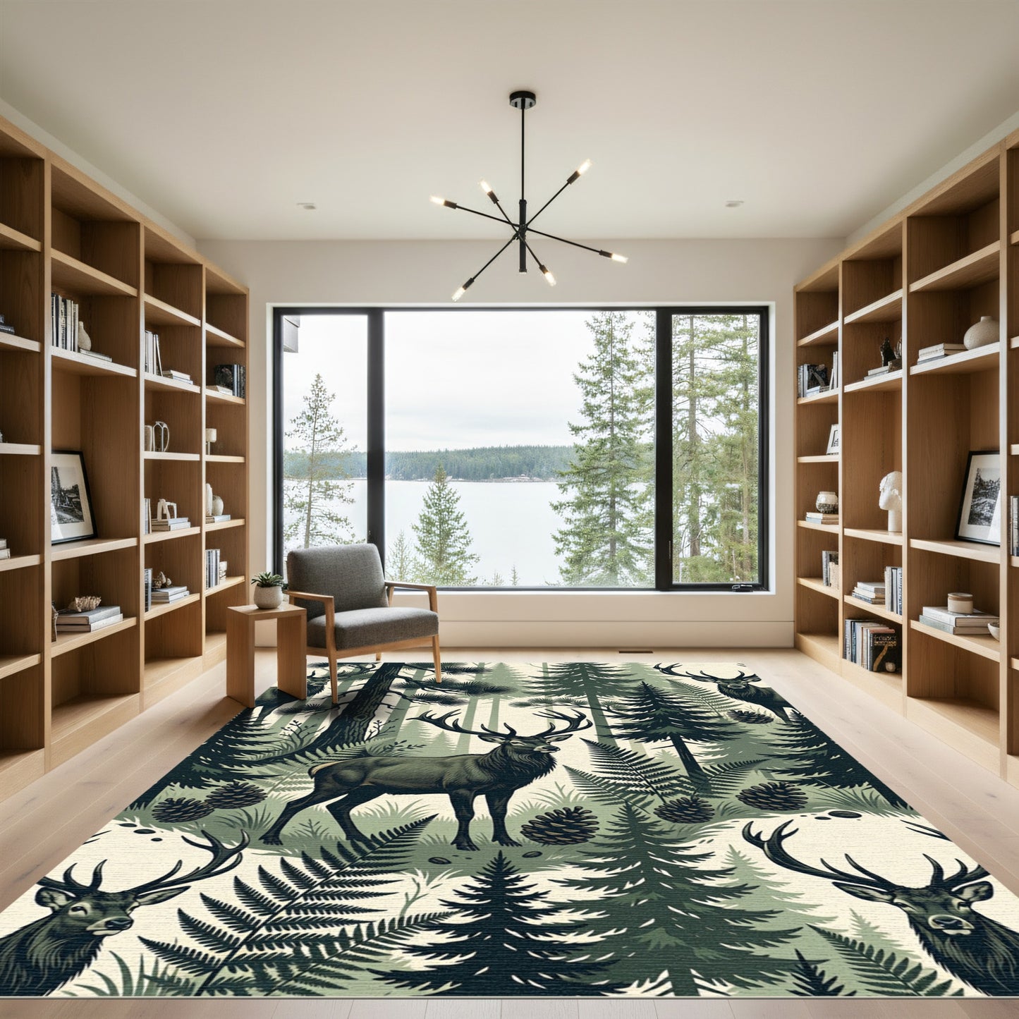 Earthy Forest Deer Woodland Pine Rug