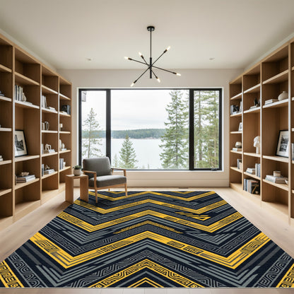 Bold Golden Zigzag Geometric Charcoal Texture Rug