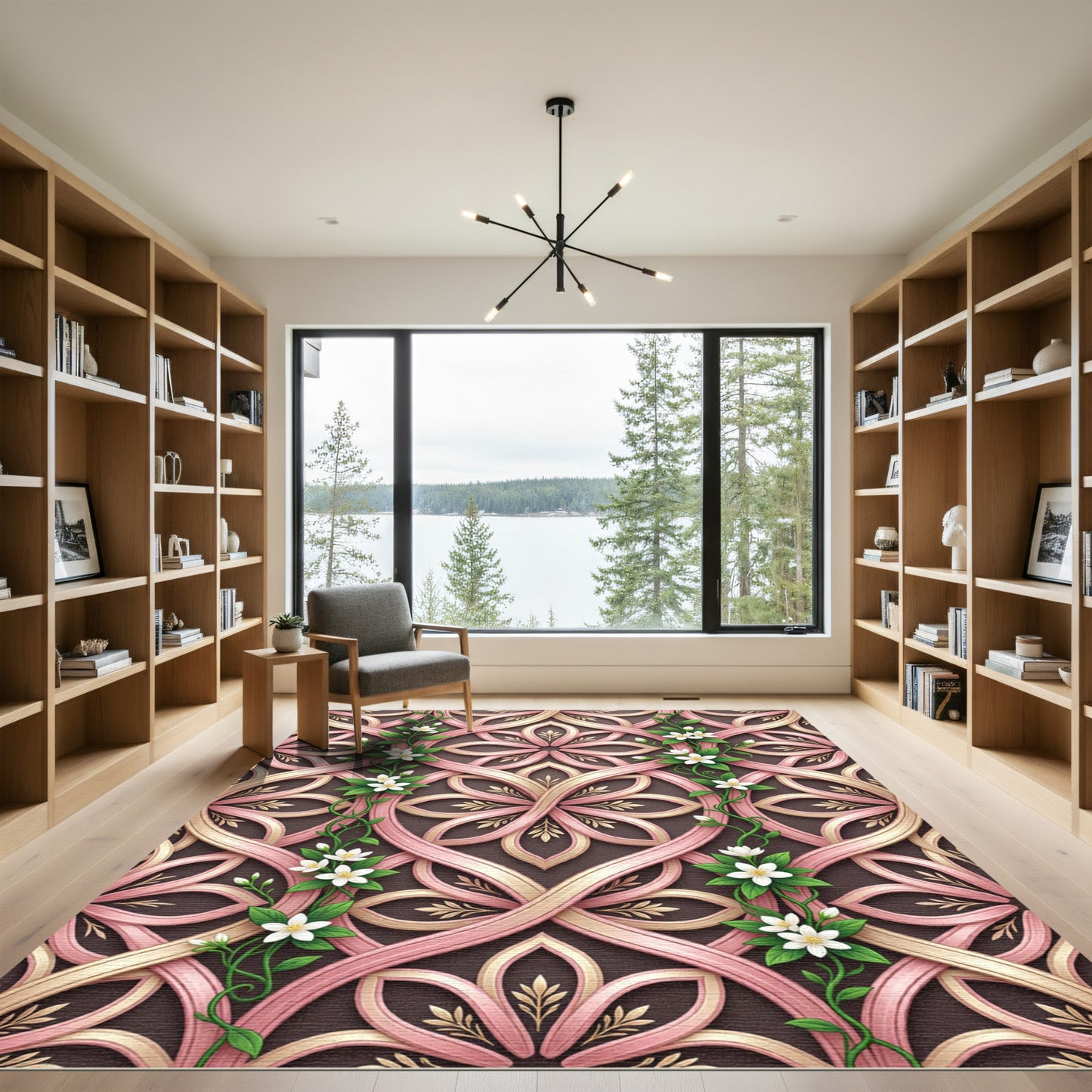 Rose Gold Intertwined Floral Vine Rug