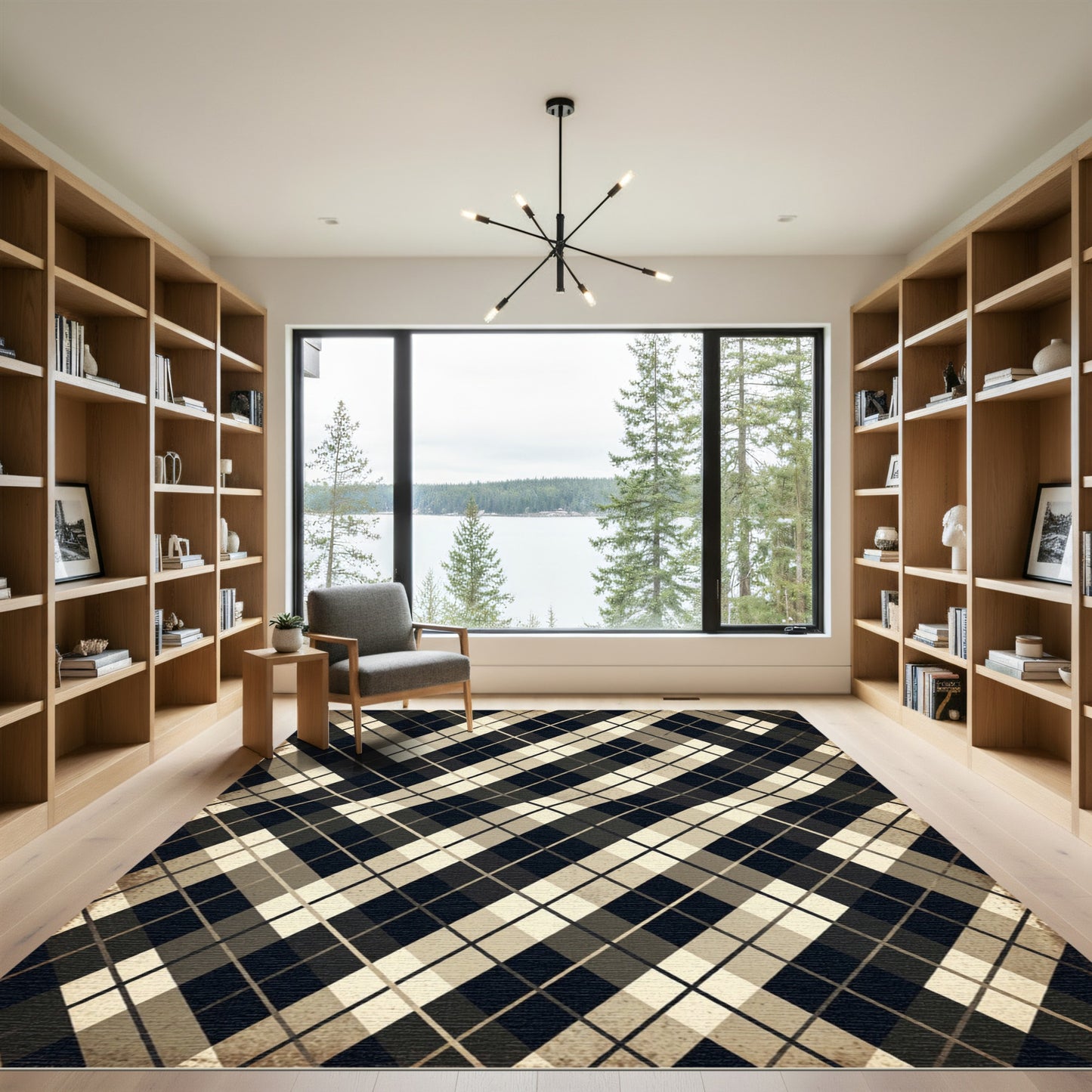 Distorted Black Diamond Pattern Rug