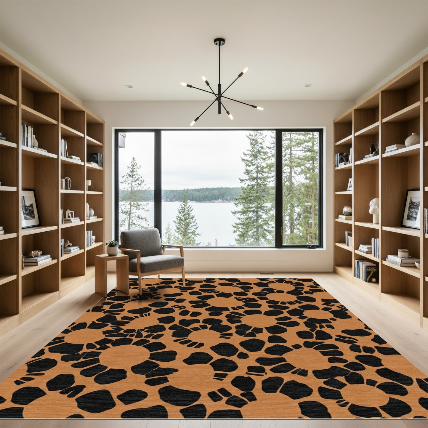 Orange Black Sunburst Bloom Rug