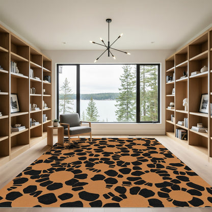Orange Black Sunburst Bloom Rug