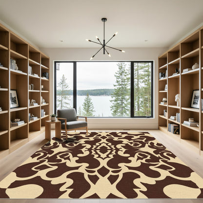 Elegant Brown and Cream Scrollwork Rug