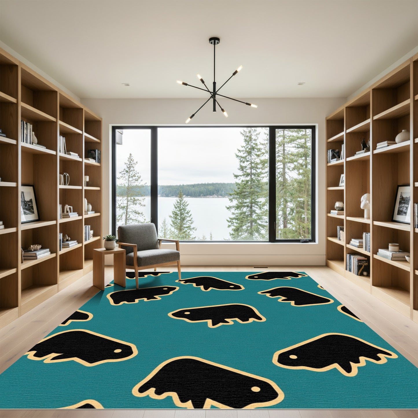 Teal Buffalo Silhouette Repeat Rug