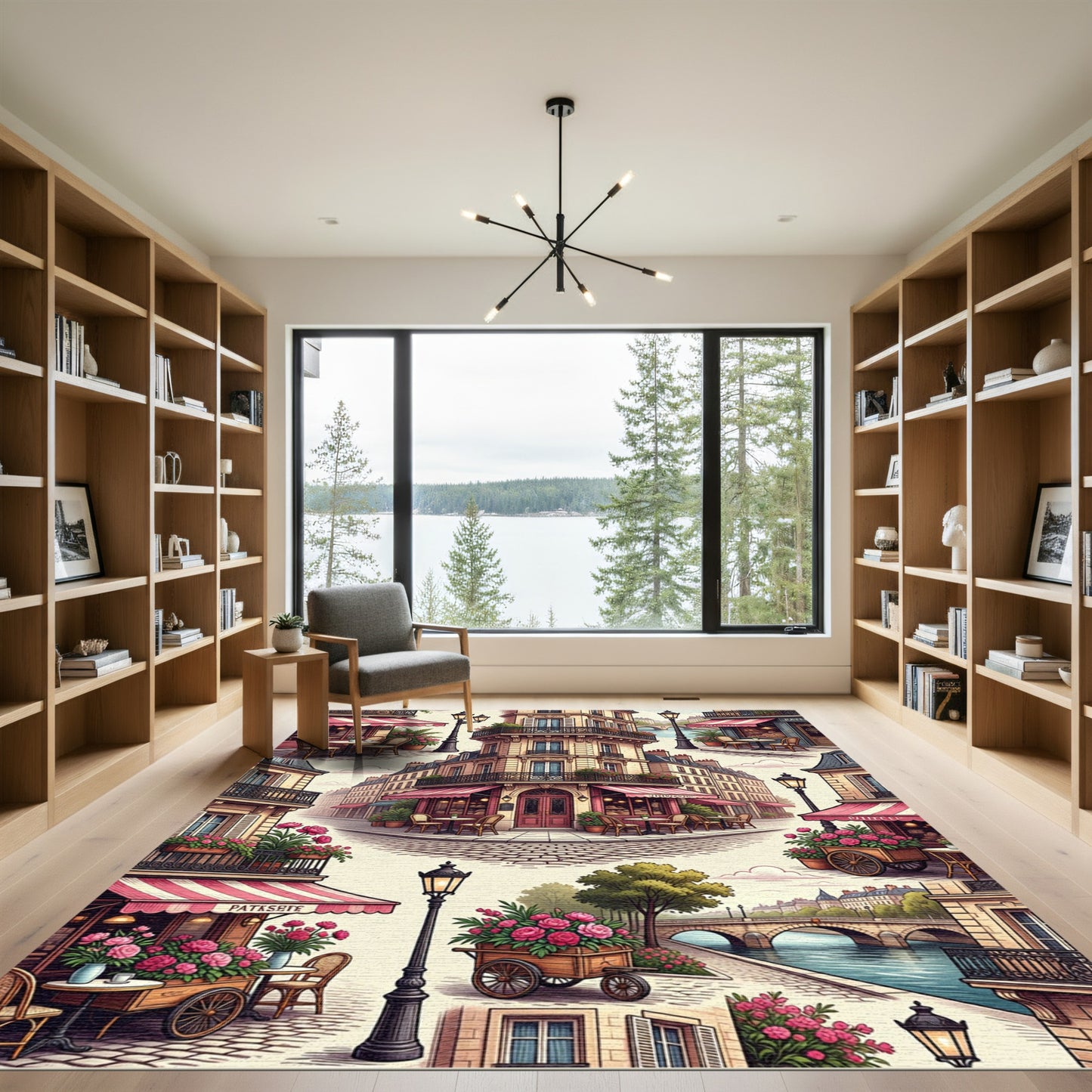 Parisian Cafe Romance Scenic View Rug