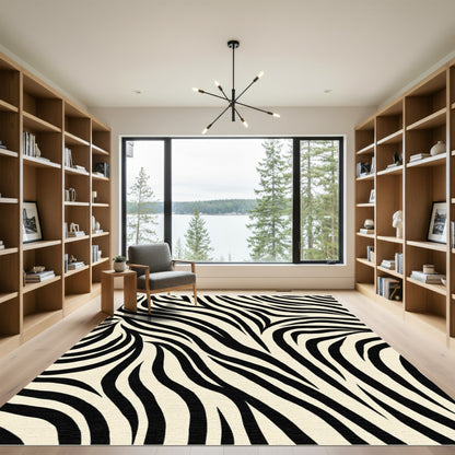 Cream and Black Animal Print Rug