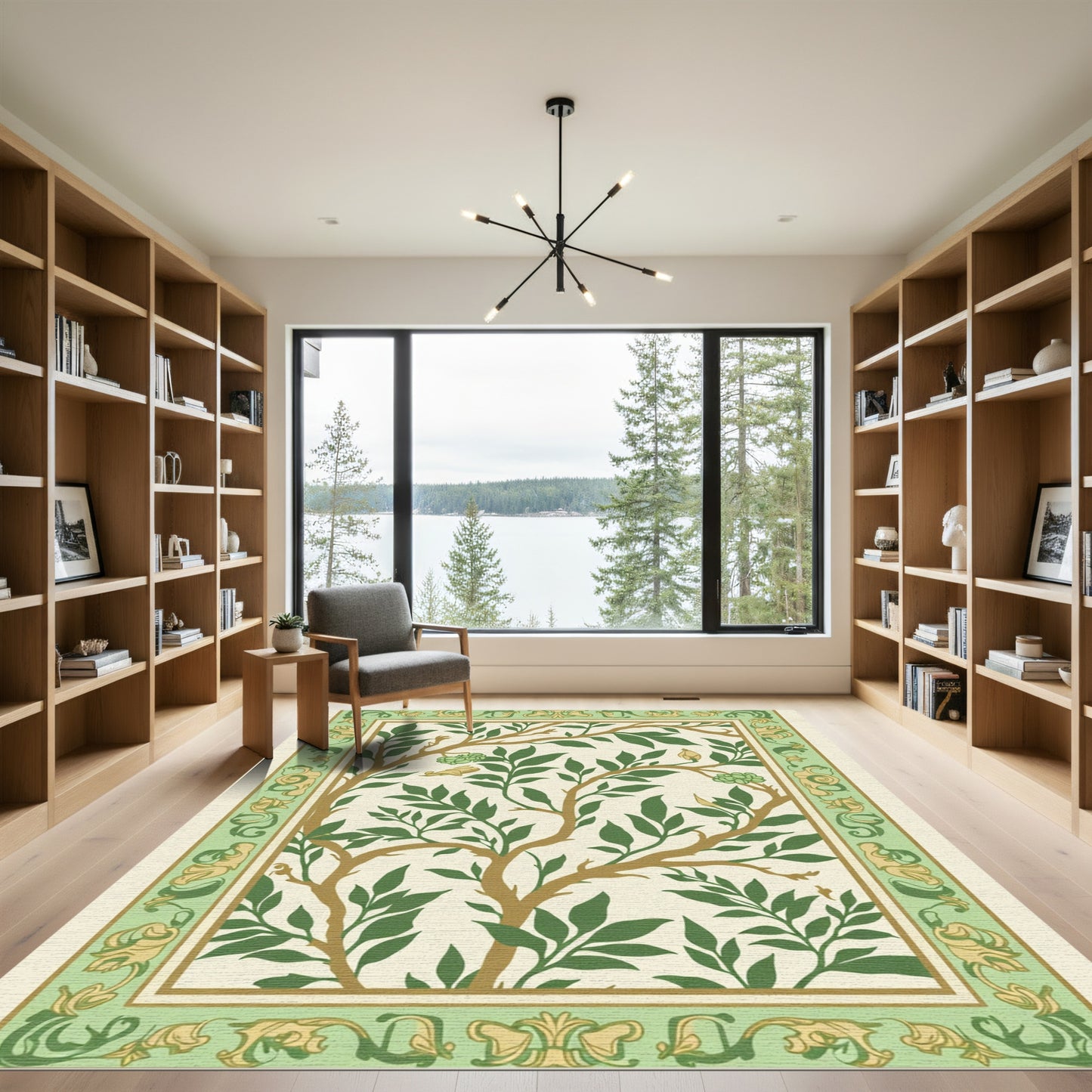 Green Brown Branch Foliage Border Rug