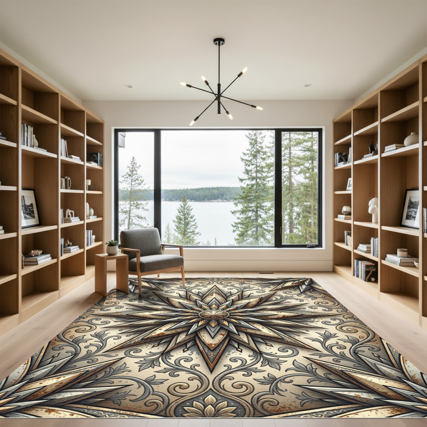Ornate Metallic Gold Star Medallion Rug