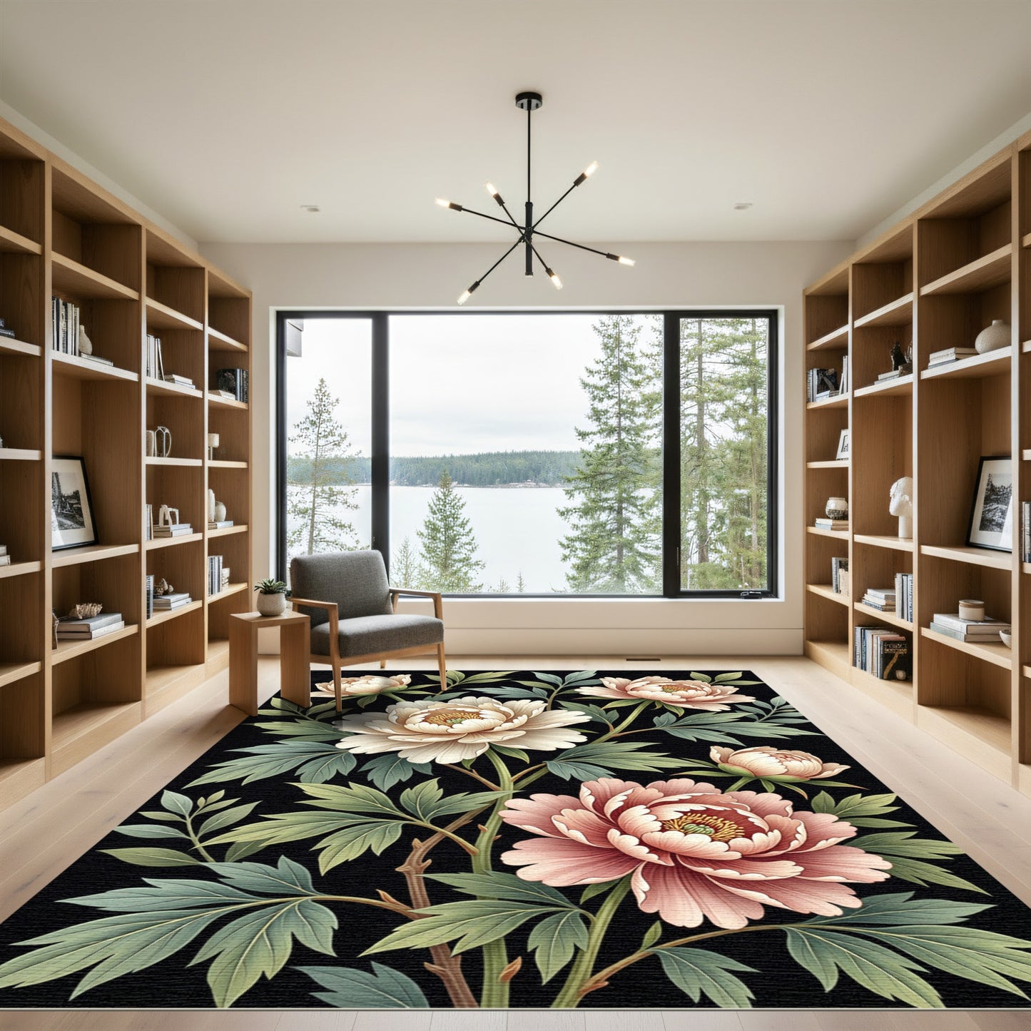 Elegant Soft Blush Peony Floral Art Rug