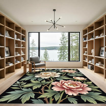 Elegant Soft Blush Peony Floral Art Rug