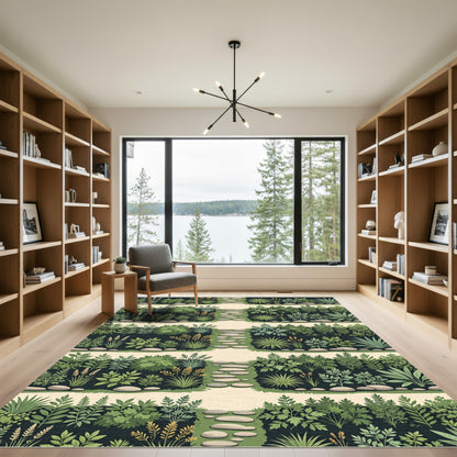 Botanical Forest Path Earthy Green Rug