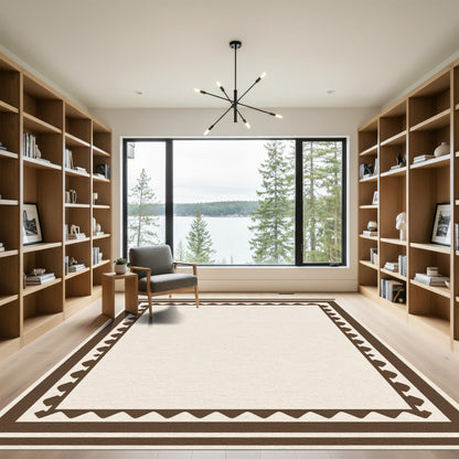 Brown Geometric Dental Border Rug