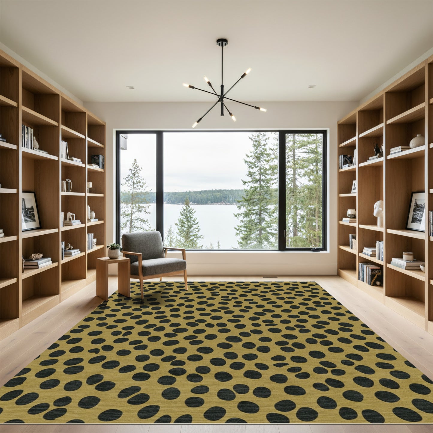Golden Contemporary Polka Dot Rug