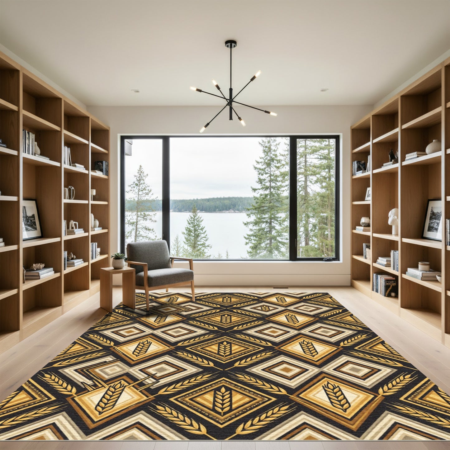 Golden Wheat Geometric Diamond Artisan Rug