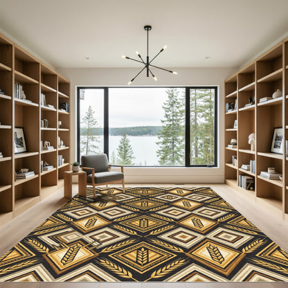 Golden Wheat Geometric Diamond Artisan Rug