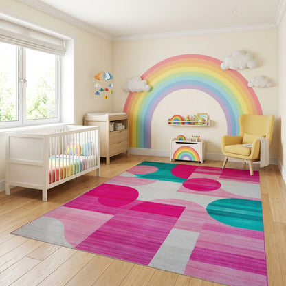 Playful Teal Pink Overlapping Circles Rug