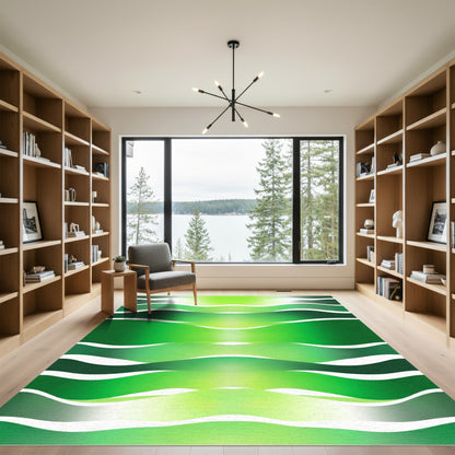 Gradient Green Abstract Horizontal Waves Rug