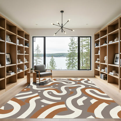 Earthy Swirl and Dot Abstract Rug