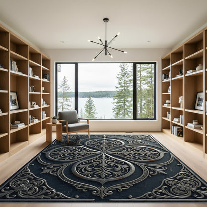 Silver Ornate Fleur de Lis Medallion Rug