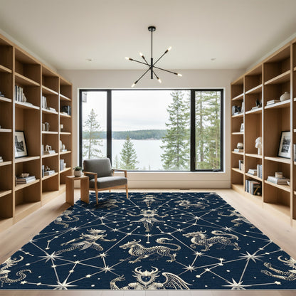 Celestial Mythic Zodiac Constellation Navy Rug