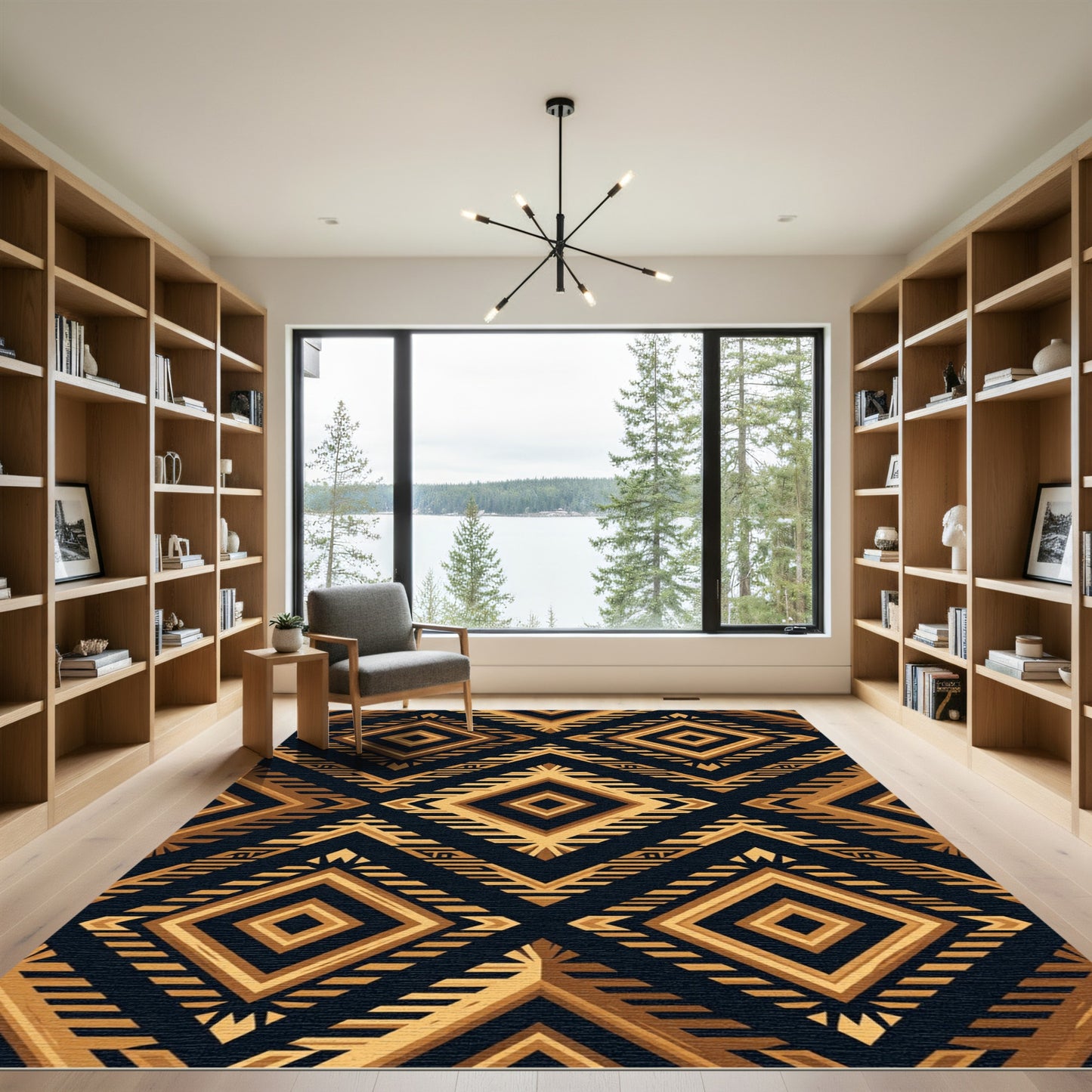 Geometric Gold Art Deco Diamond Tapestry Rug