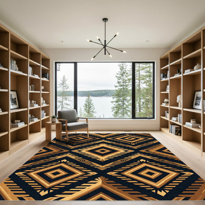 Geometric Gold Art Deco Diamond Tapestry Rug