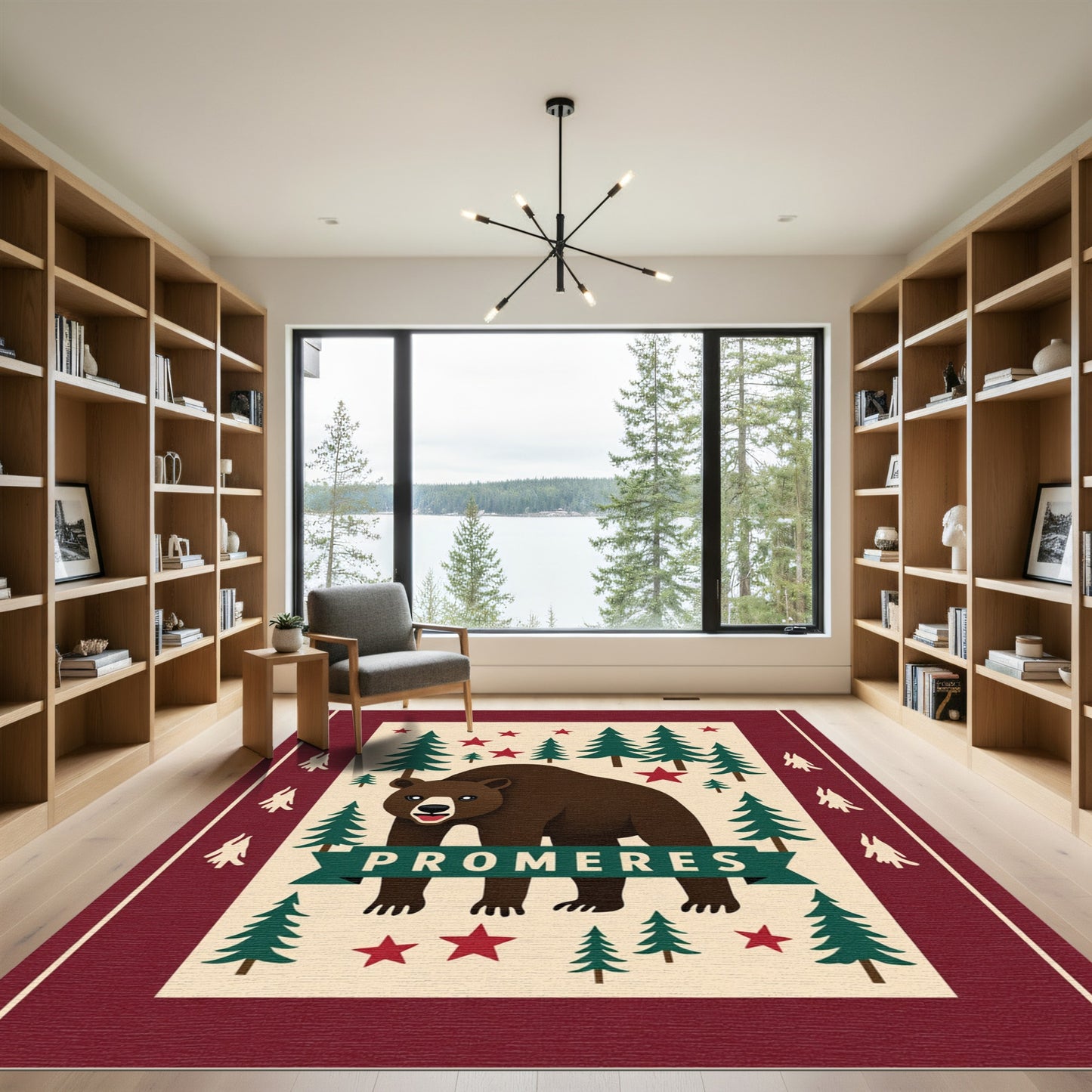 Woodland Bear Forest Scene Rug