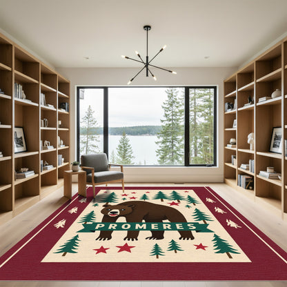 Woodland Bear Forest Scene Rug