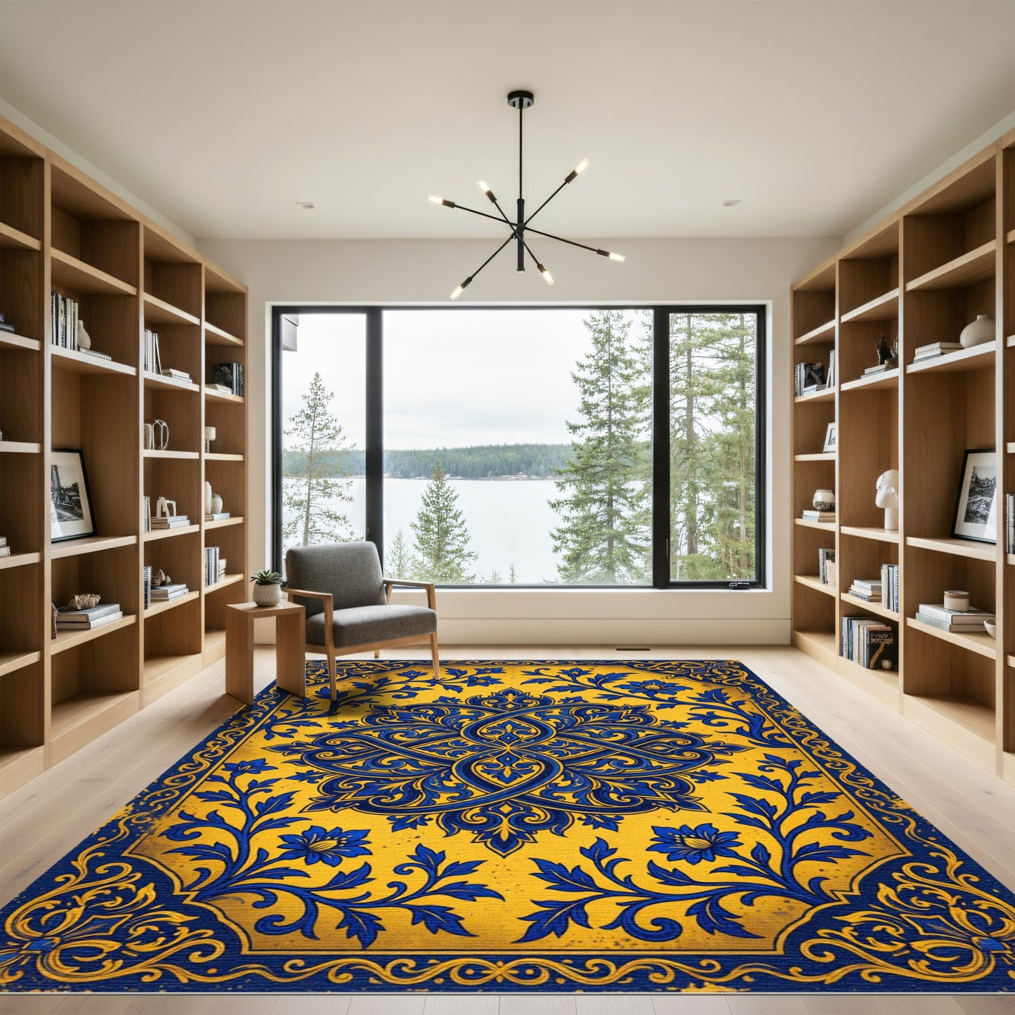 Regal Blue Floral Swirl medallion Rug