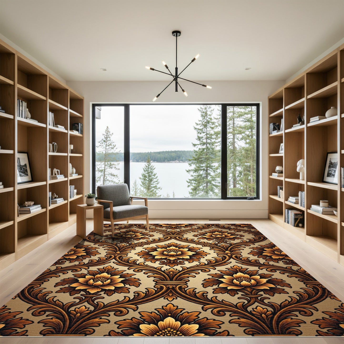 Rich Golden Laurel Scroll Rug