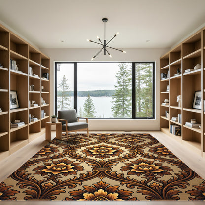 Rich Golden Laurel Scroll Rug
