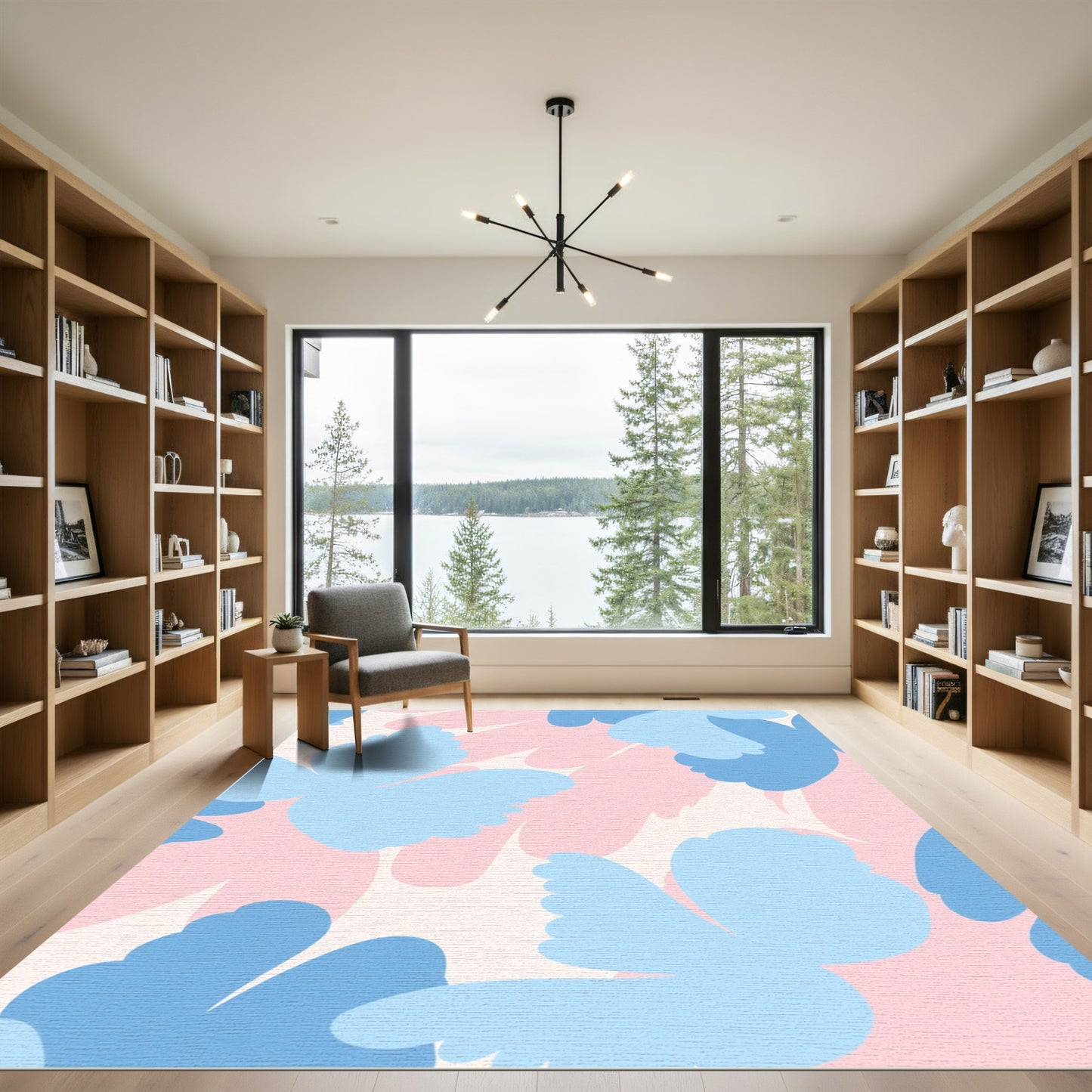 Sky Blue Pink Floral Abstract Rug