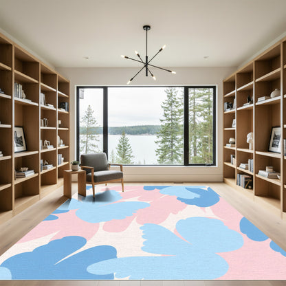Sky Blue Pink Floral Abstract Rug